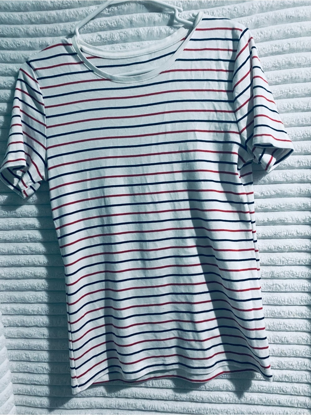 a new day White Short Sleeve Tee with Red and Navy Stripes